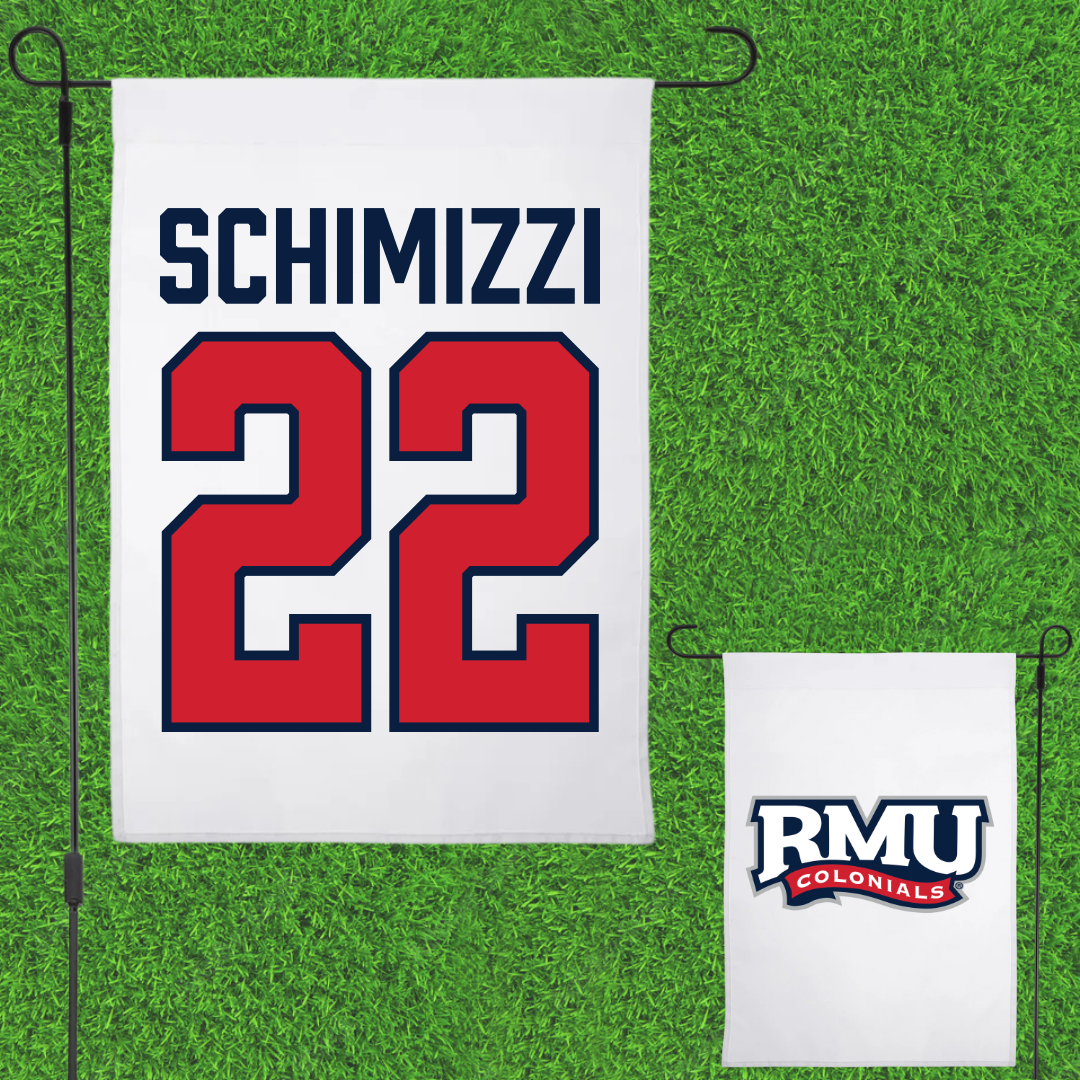 Robert Morris University Ice Hockey White Garden Flag - #22 Dominic Schimizzi
