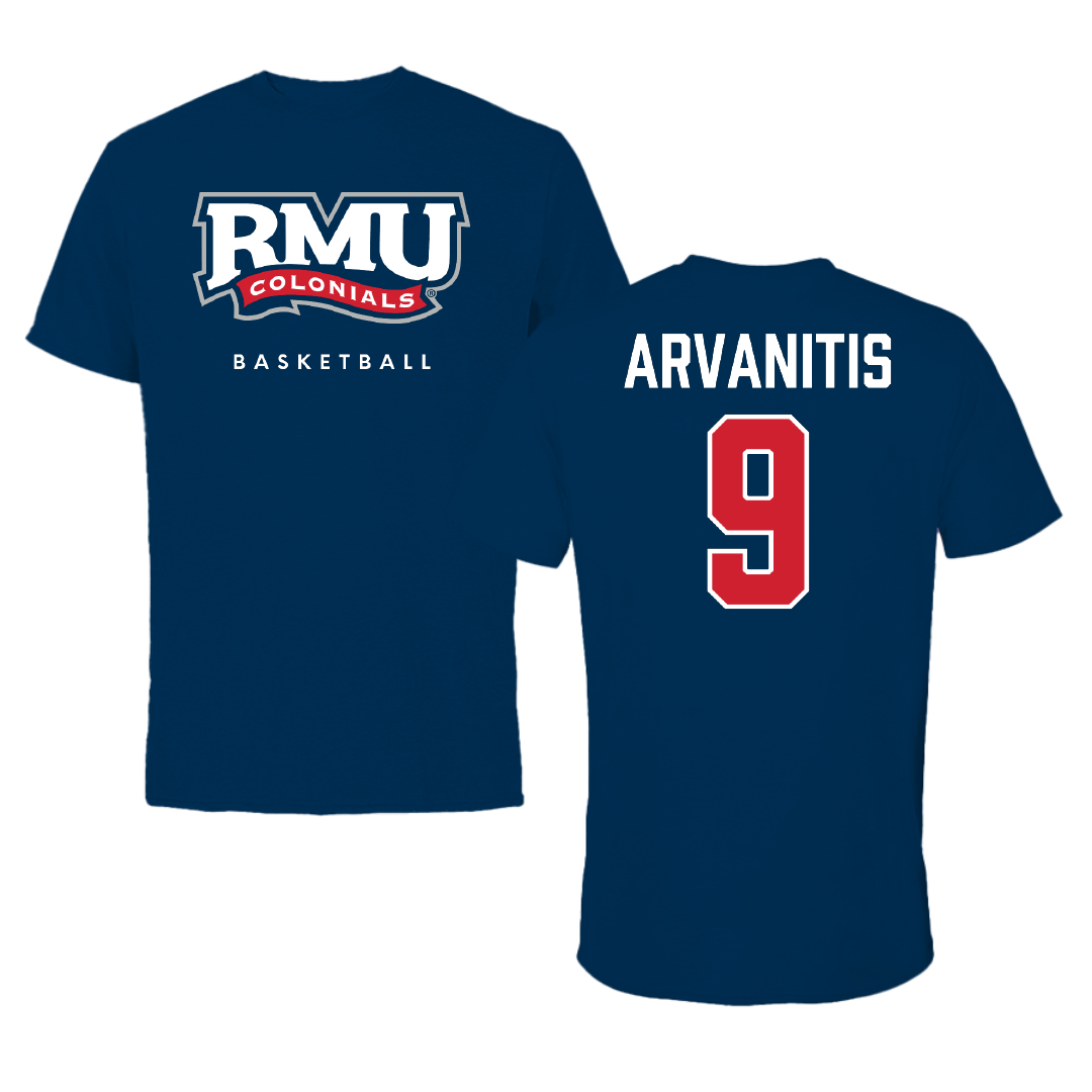 Robert Morris University Basketball (M) Navy Tee - #9 Cyril Arvanitis