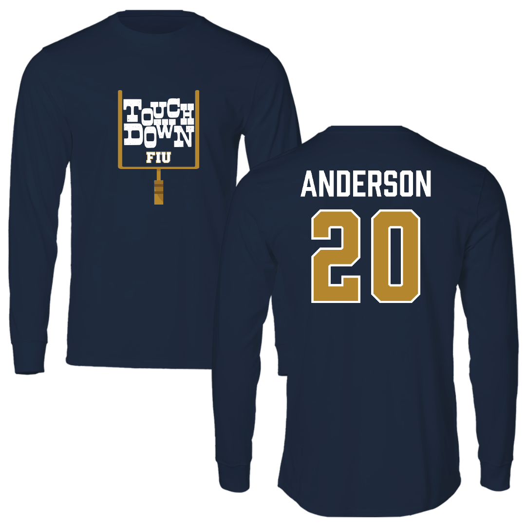 Florida International University Football Navy Touchdown Performance Long Sleeve - #20 JT Anderson