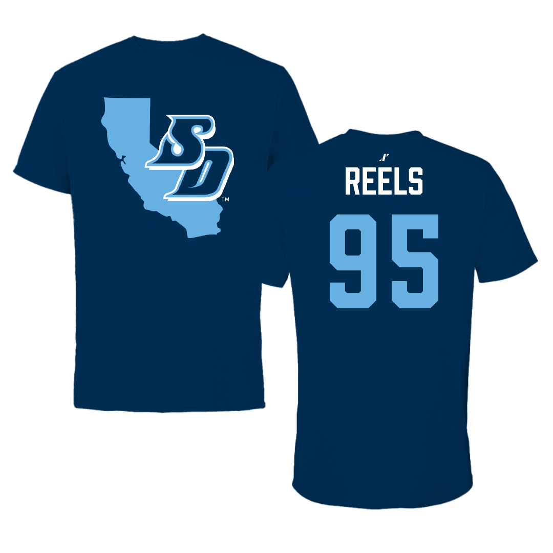 University of San Diego Football Navy State Performance Tee - #95 Jae’Von Reels