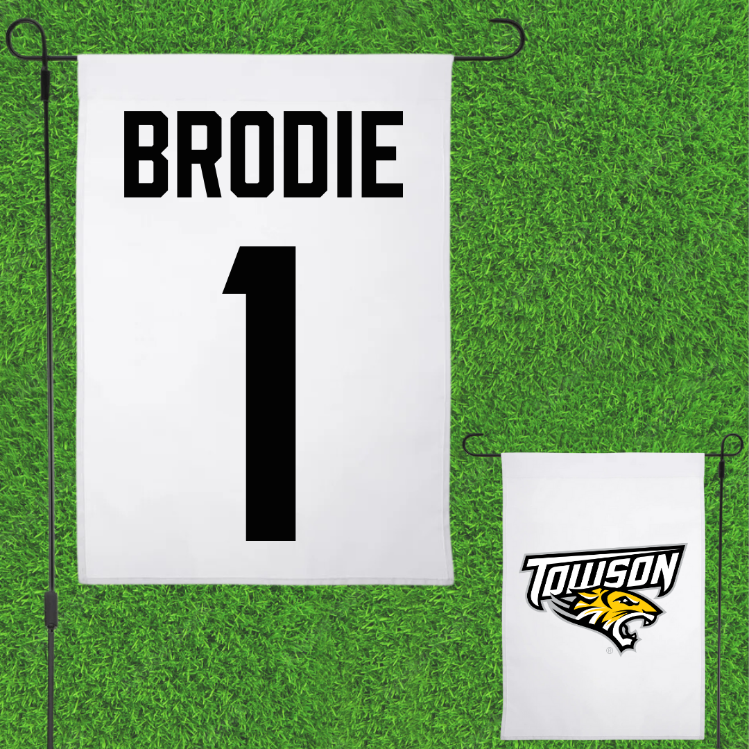 Towson University Football White Garden Flag - #1 Myles Brodie