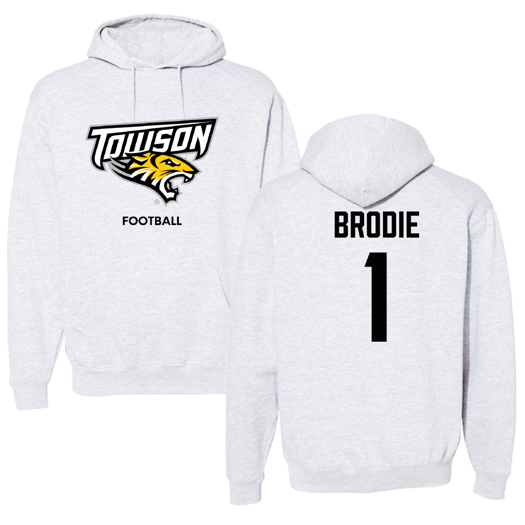 Towson University Football Light Gray Hoodie - #1 Myles Brodie