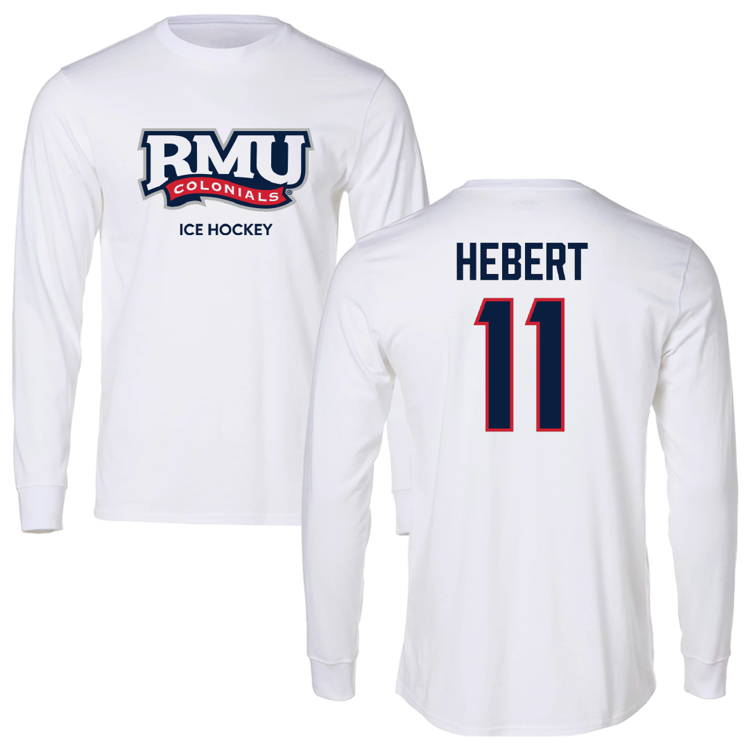 Robert Morris University Ice Hockey (M) White Mascot Long Sleeve - #11 Cameron Hebert