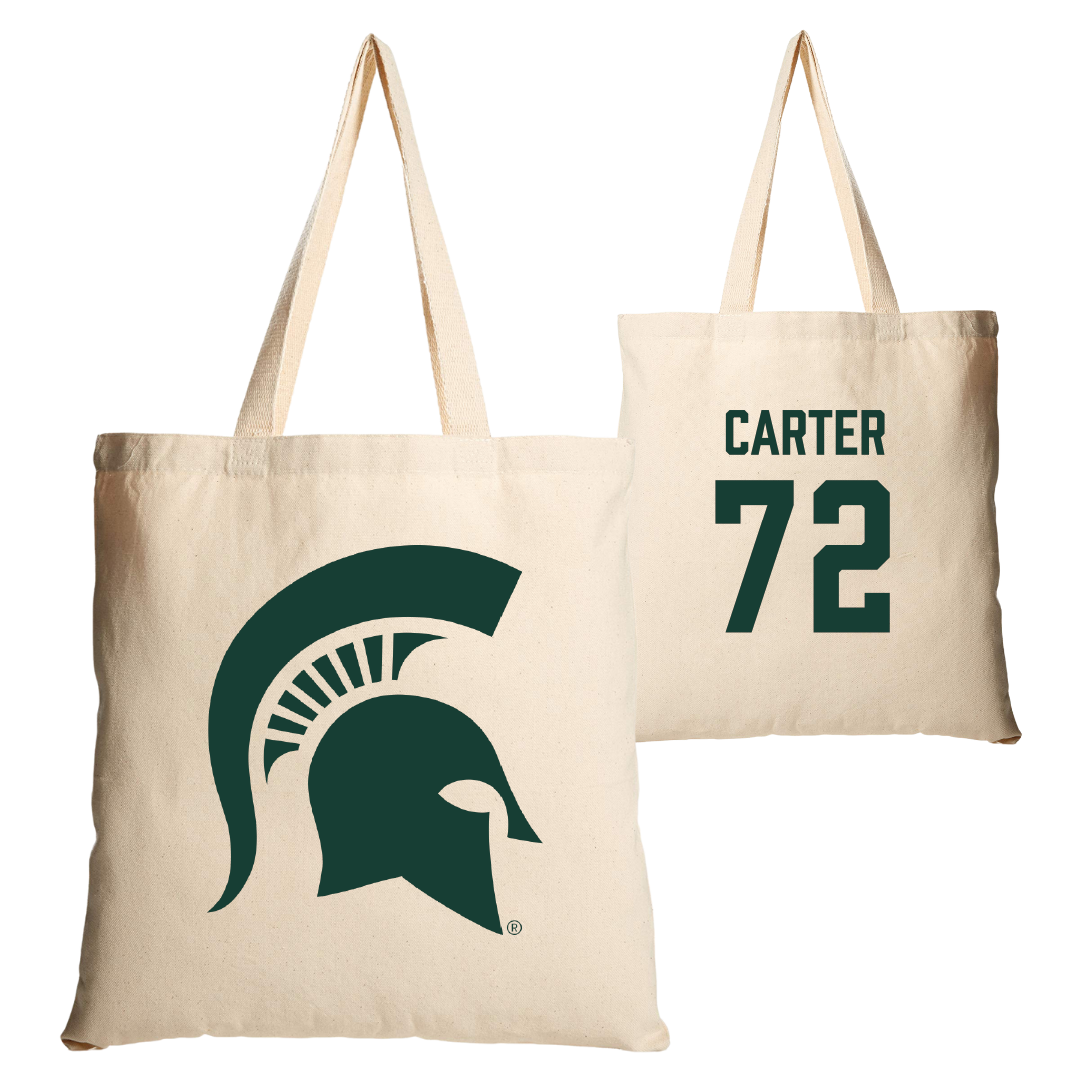 Michigan State University Football Tan Canvas Tote Bag - #72 Caleb Carter