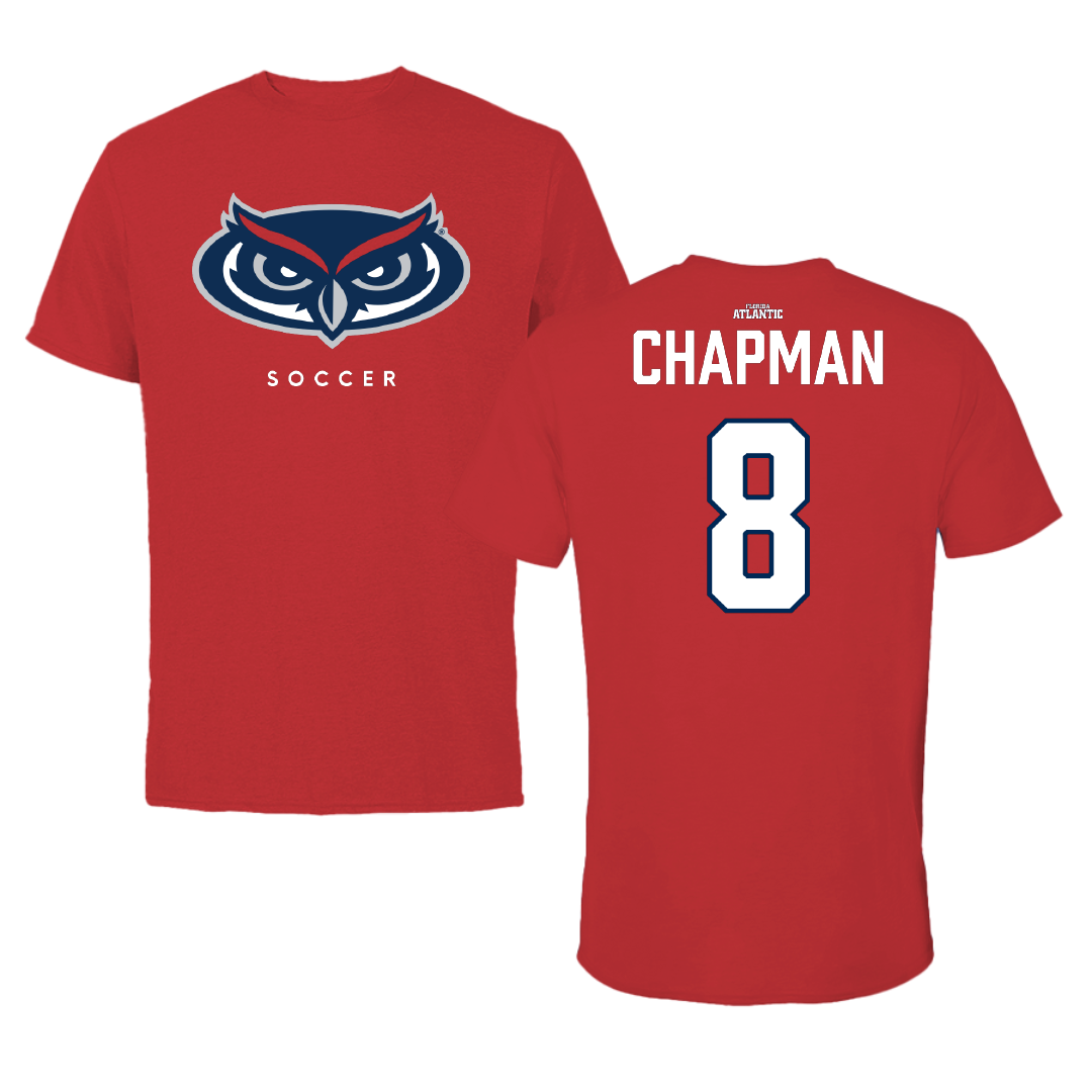 Florida Atlantic University Soccer Red Jersey Tee - #8 Caleb Chapman