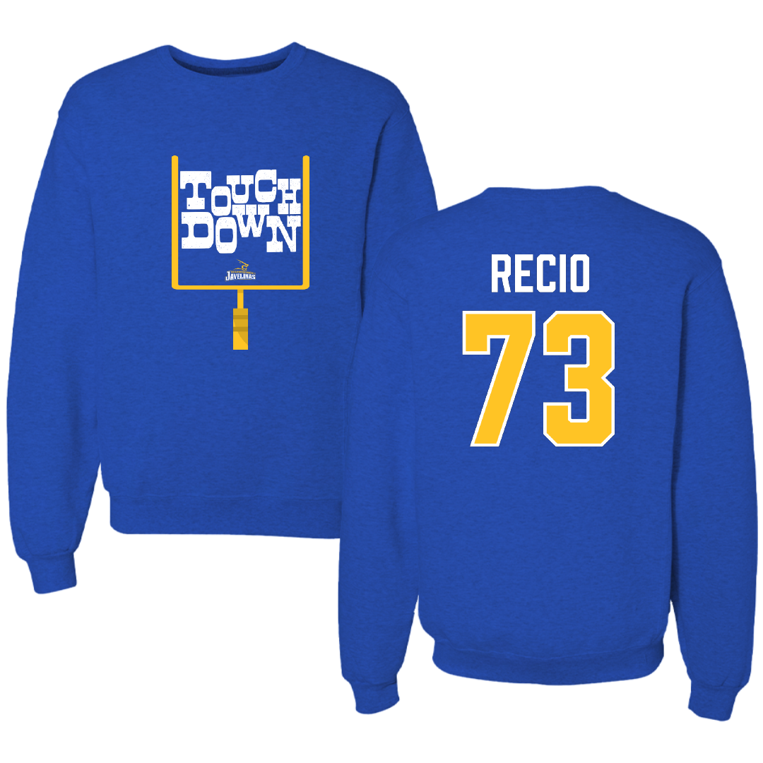 Texas A&M University-Kingsville Football Blue Touchdown Crewneck - #73 Rafael Recio