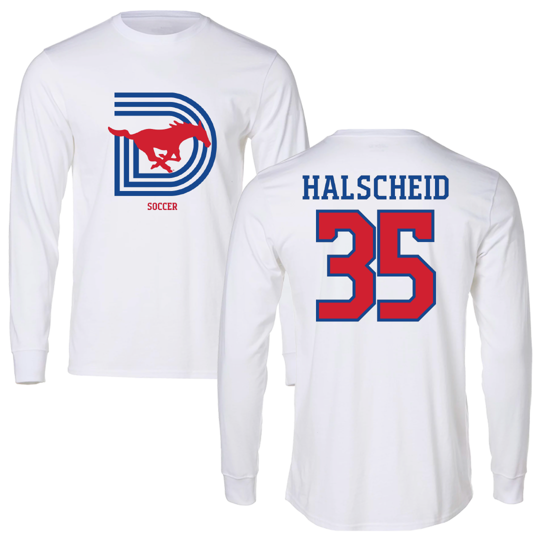 Southern Methodist University Soccer (W) White Performance Long Sleeve - #35 Hayden Halscheid