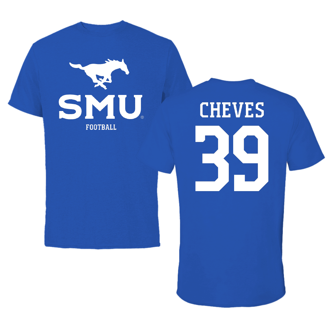 Southern Methodist University Football Blue Mascot Performance Tee - #39 Keaton Cheves