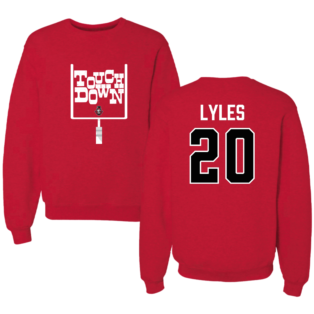 Austin Peay State University Football Red Touchdown Crewneck - #20 Jaden Lyles