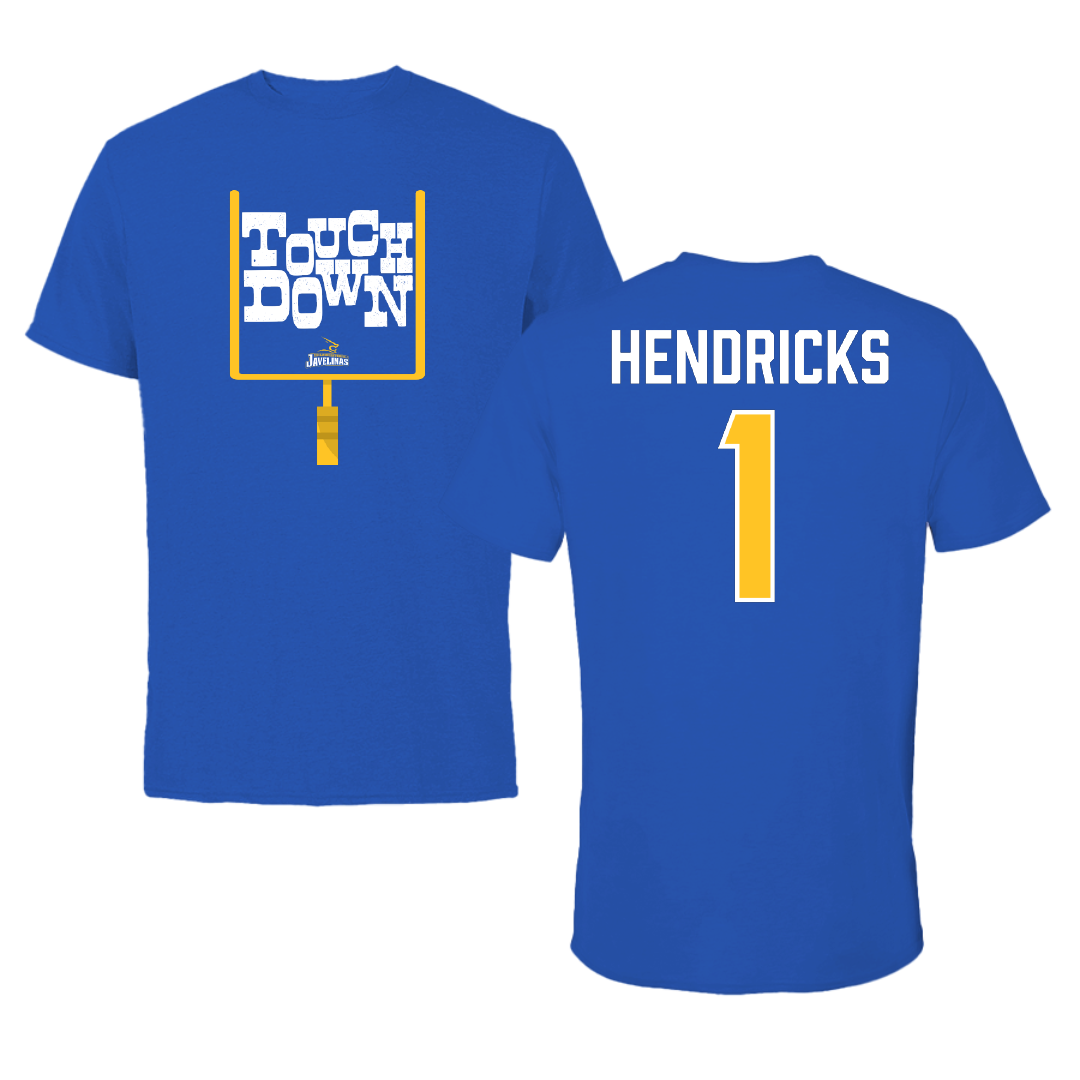 Texas A&M University-Kingsville Football Blue Touchdown Tee - #1 Demarcus Hendricks