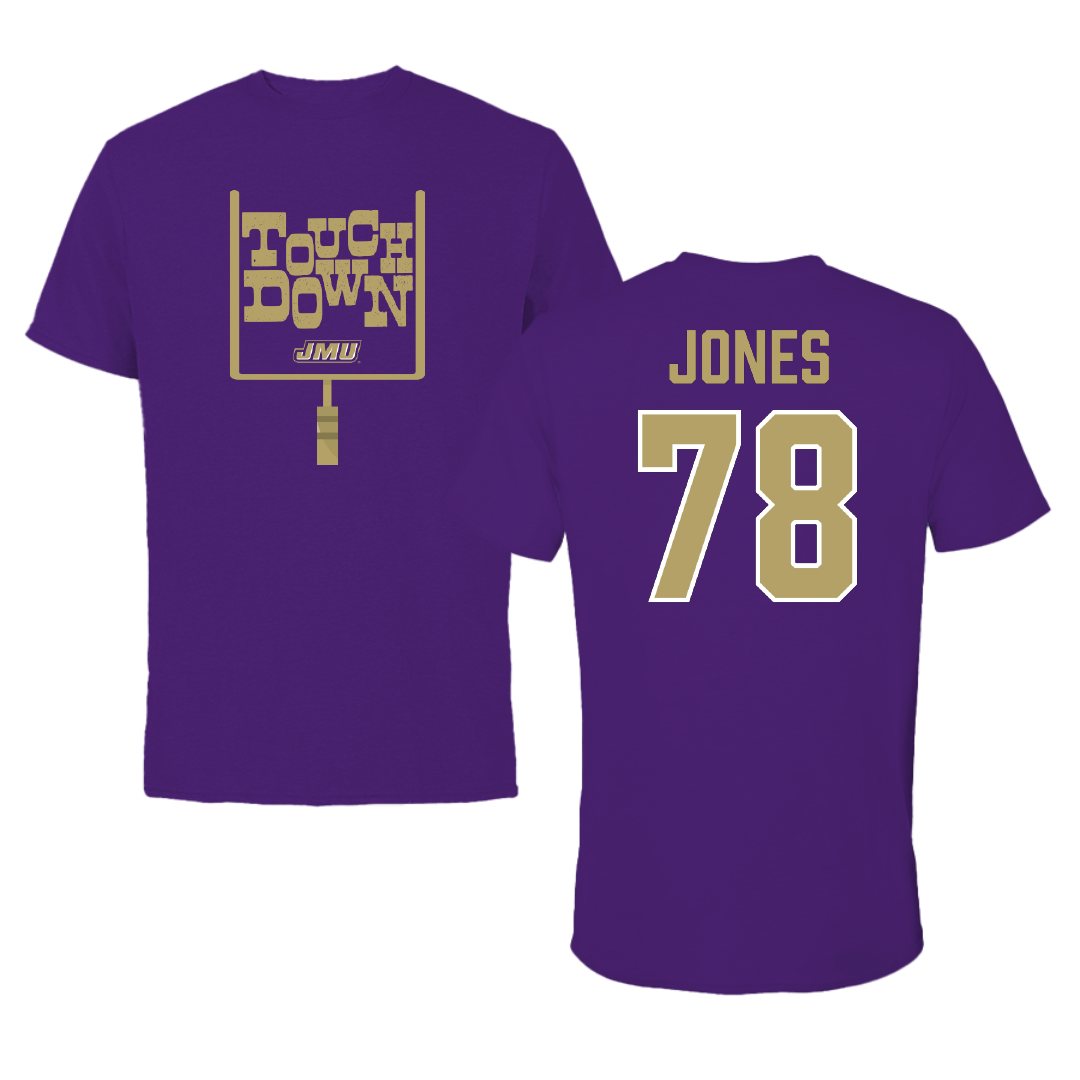 James Madison University Football Purple Touchdown Performance Tee - #78 Cameron Jones