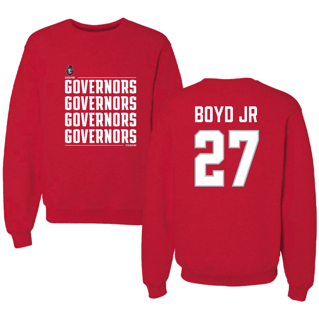 Austin Peay State University Football Red General Crewneck - #27 Tetoe Boyd Jr