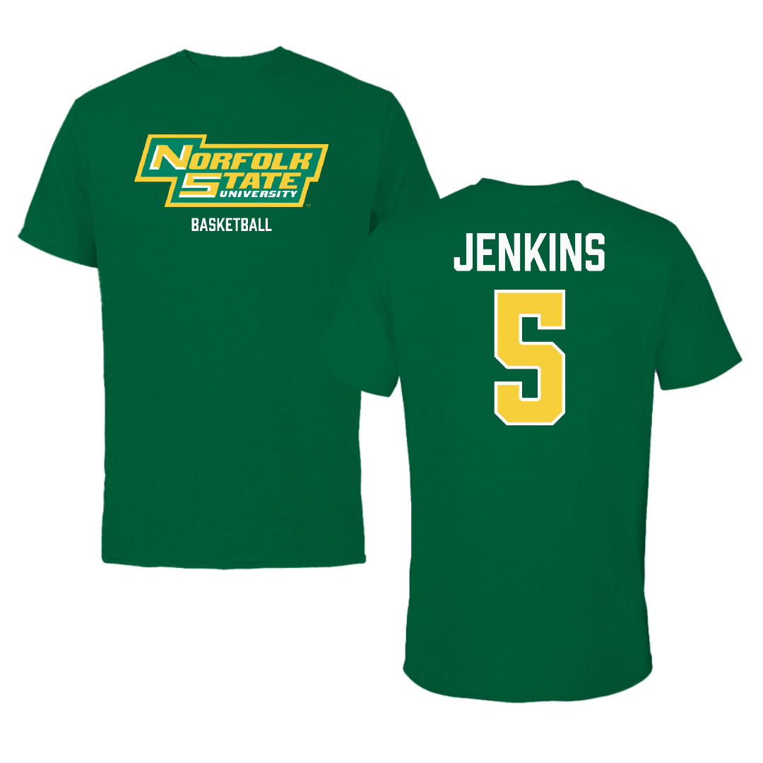 Norfolk State University Basketball (M) Green Performance Tee - #5 Tyrese Jenkins