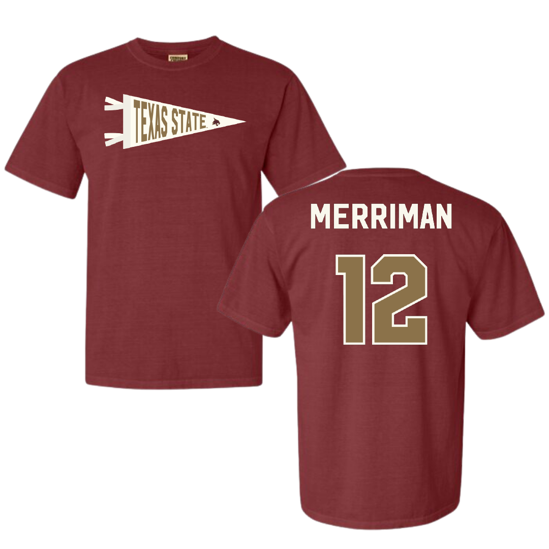 Texas State University Baseball Maroon Pennant Comfort Colors Tee - #12 Ben Merriman