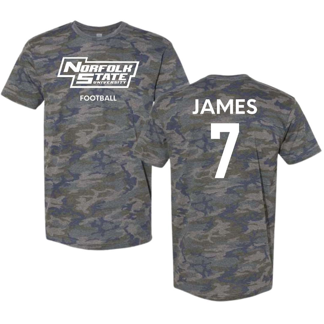 Norfolk State University Football Vintage Camo Tee - #7 Nolan James