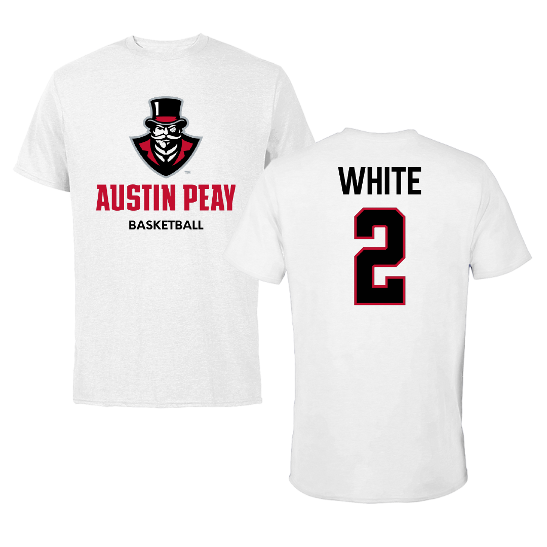 Austin Peay State University Basketball (M) White Tee - #2 Desmond White