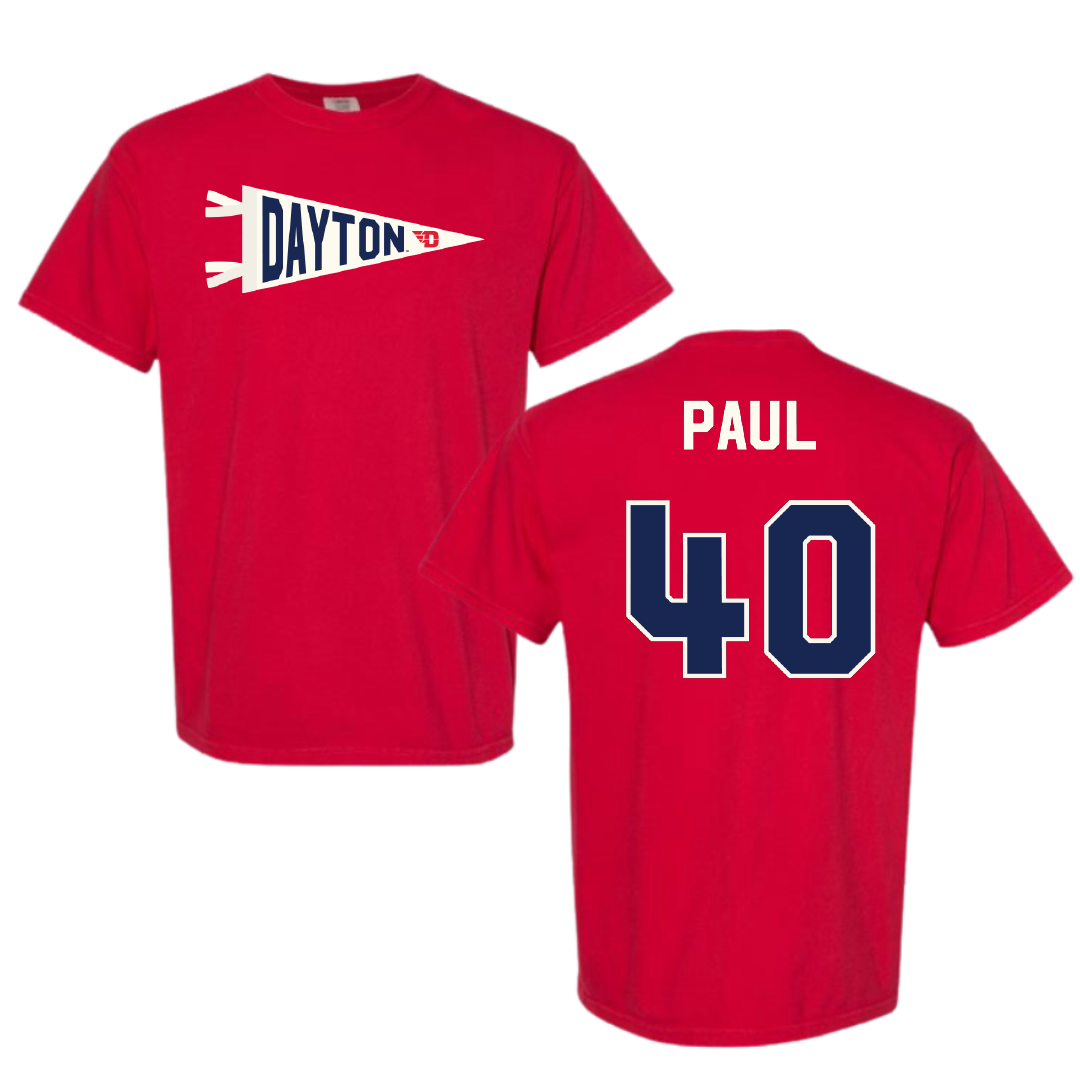 University of Dayton Football Red Pennant Comfort Colors Tee - #40 Kyler Paul