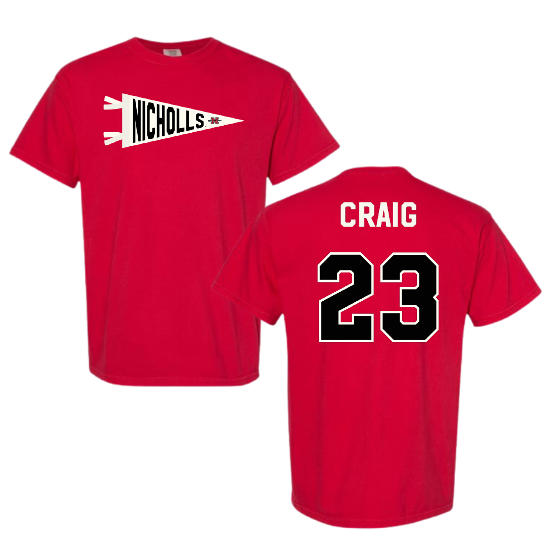 Nicholls State University Basketball Red Pennant Comfort Colors Tee - #23 Daelyn Craig