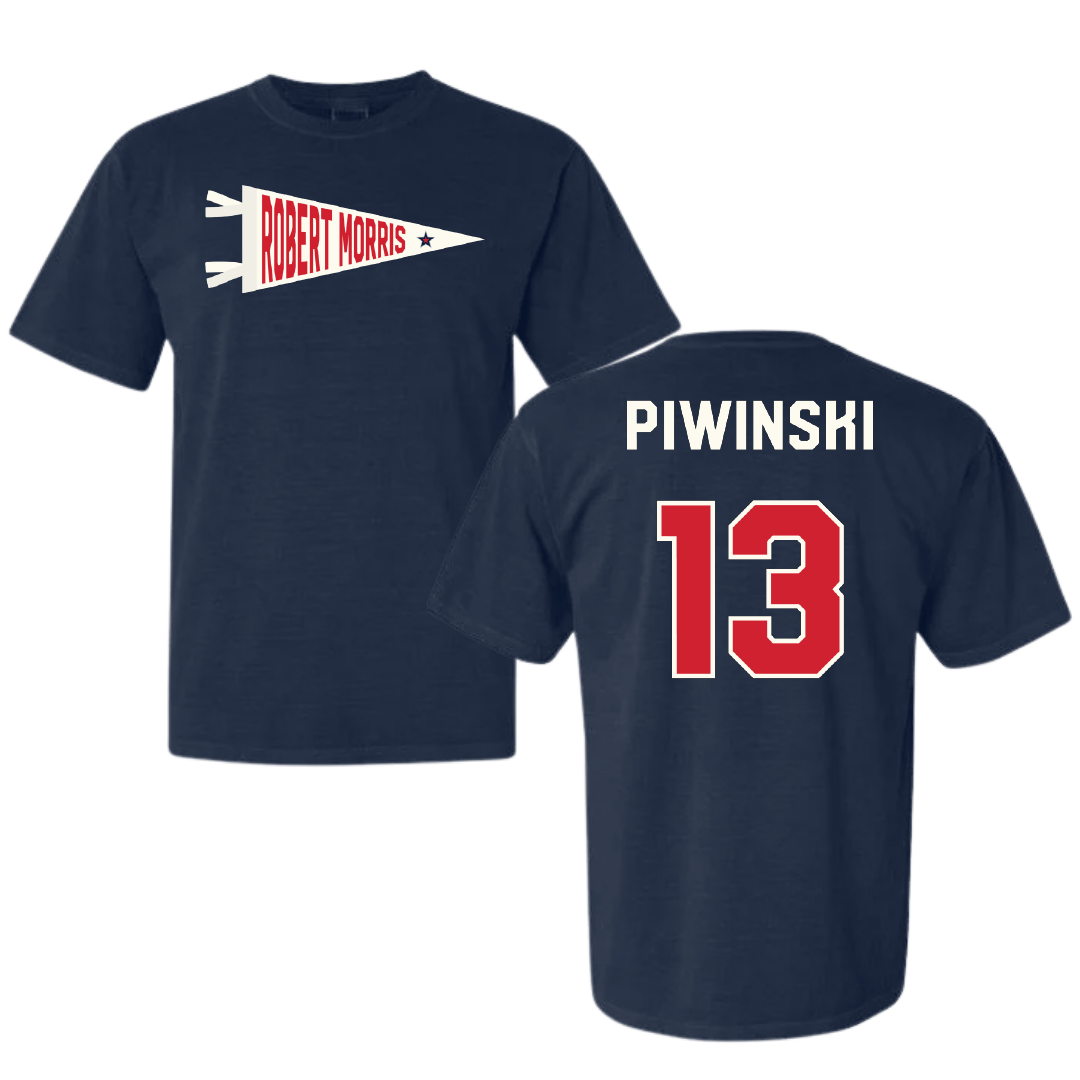 Robert Morris University Lacrosse Navy Pennant Comfort Colors Tee - #13 Parker Piwinski