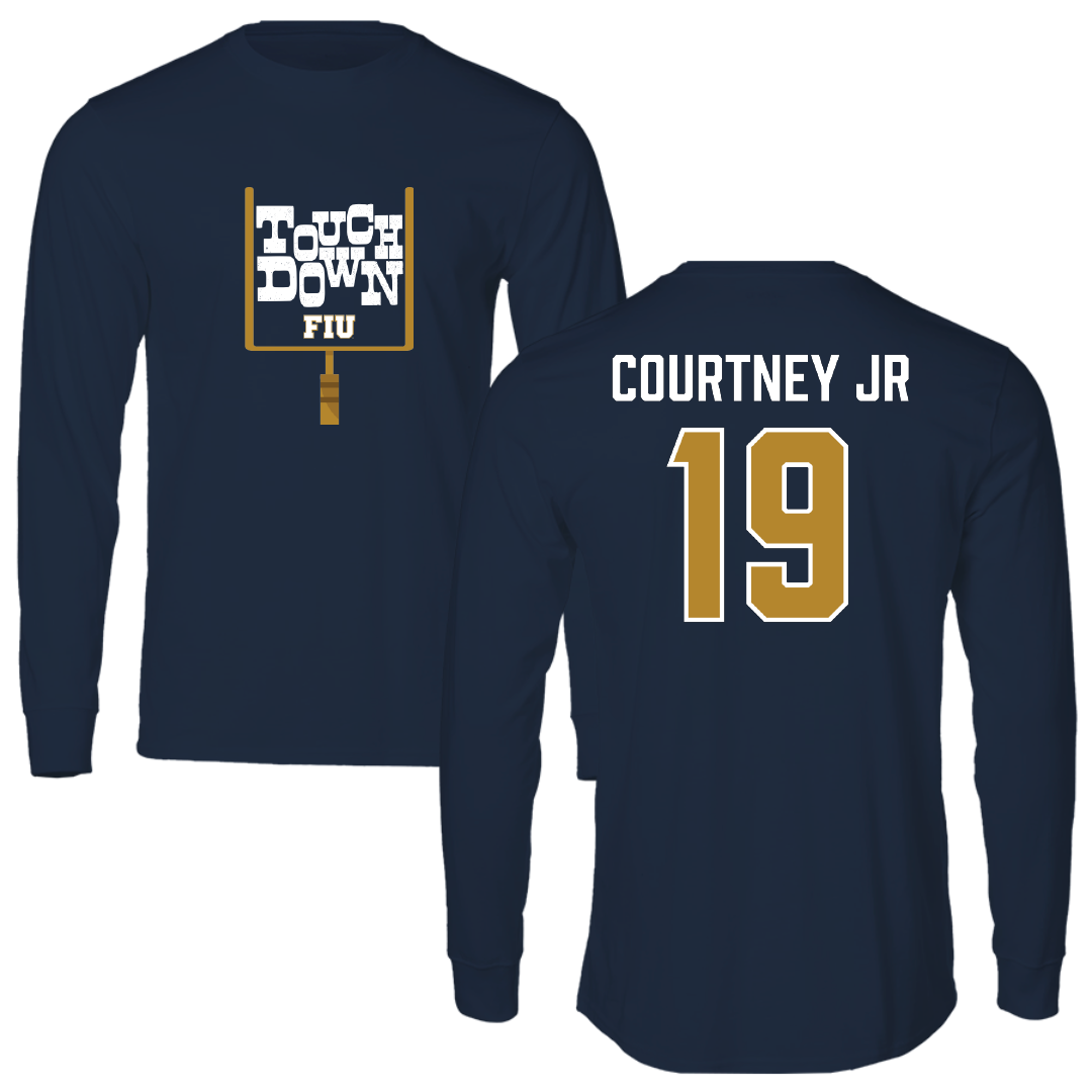 Florida International University Football Navy Touchdown Long Sleeve - #19 Percy Courtney Jr