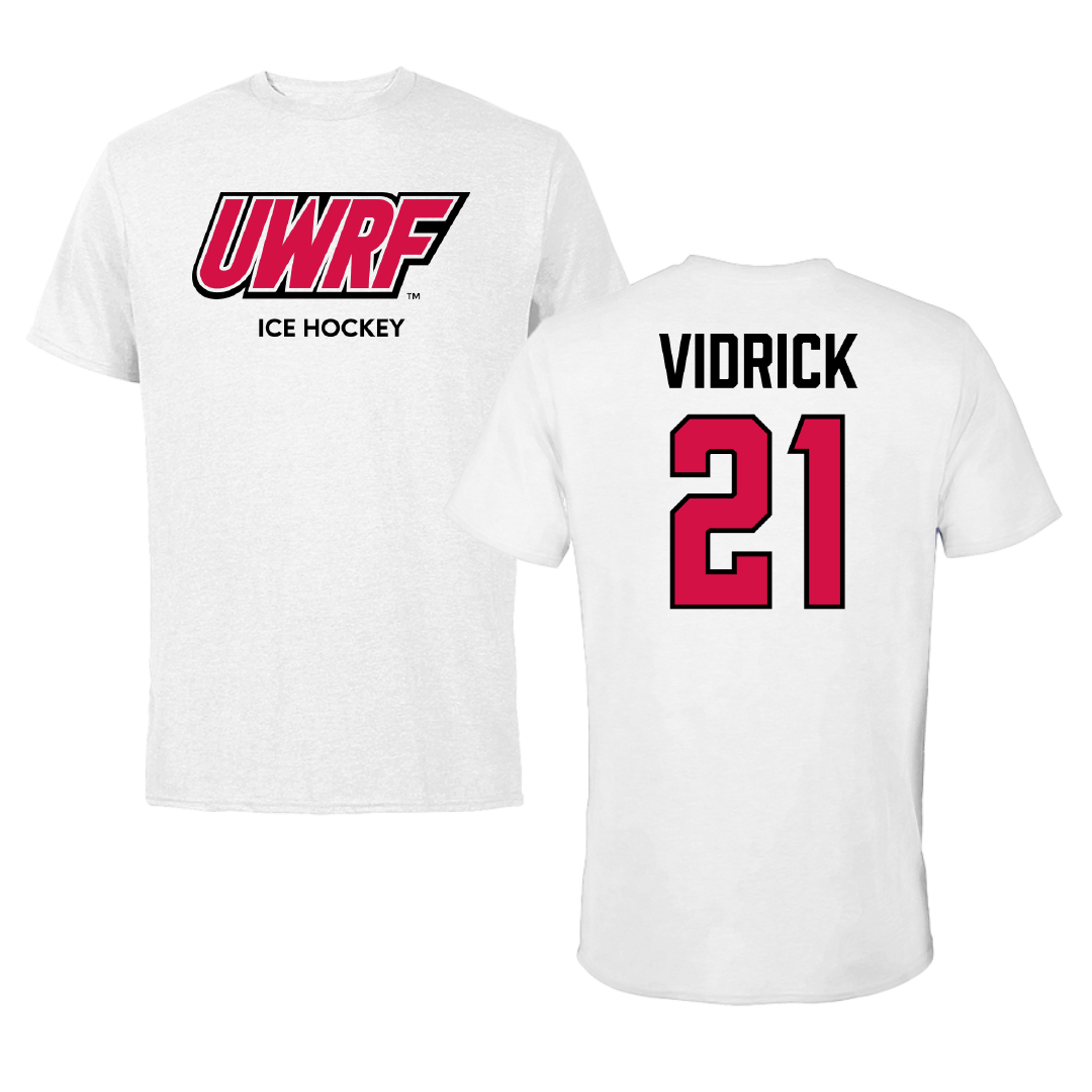 University of Wisconsin-River Falls Ice Hockey (M) White Block Tee - #21 Anthony Vidrick
