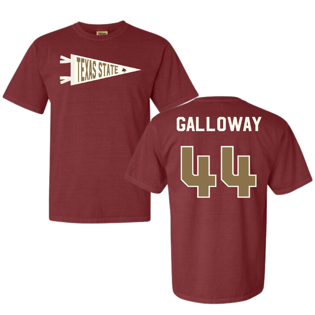Texas State University Baseball Maroon Pennant Comfort Colors Tee - #44 Rashawn Galloway