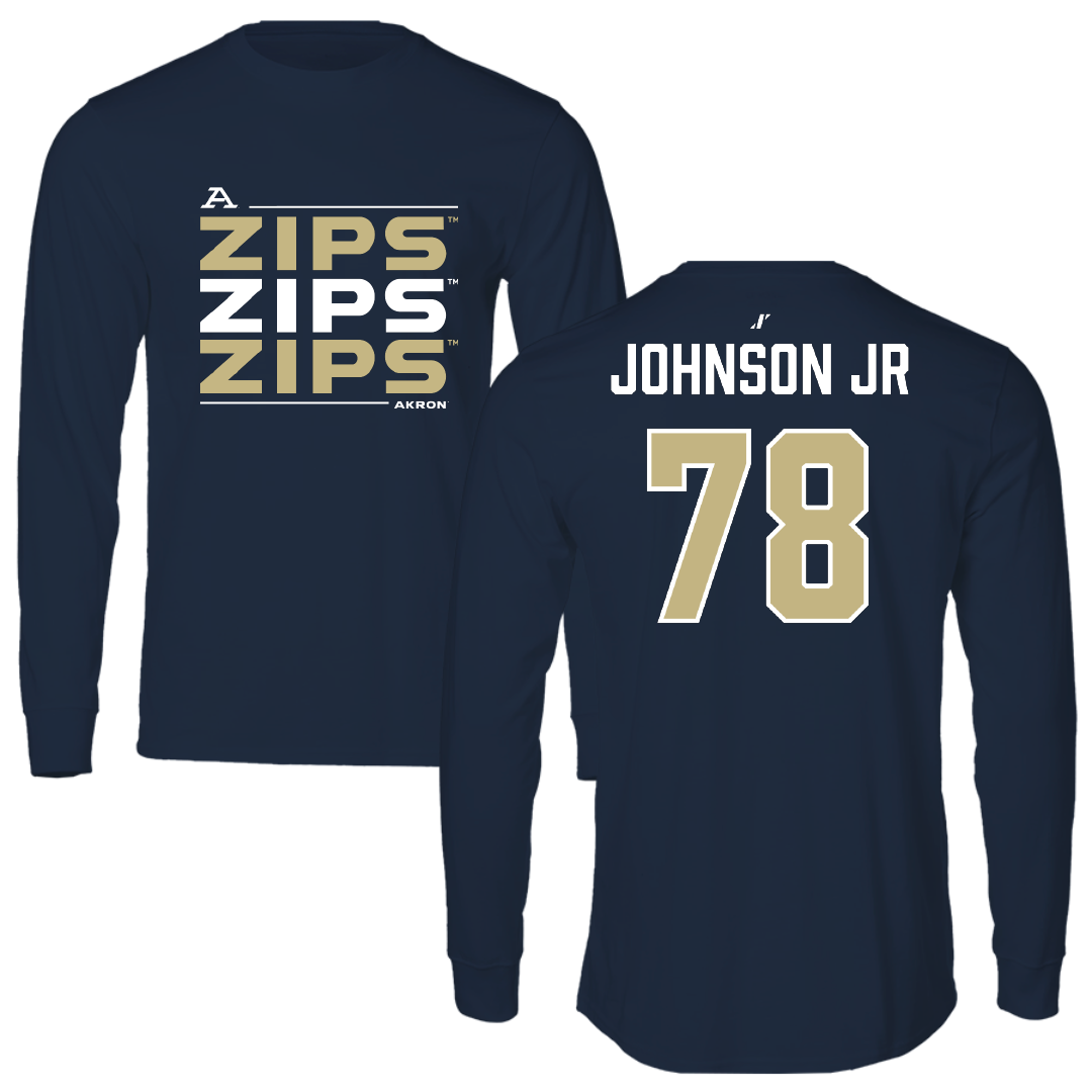 University of Akron Football Navy General Performance Long Sleeve - #78 DJ Johnson Jr
