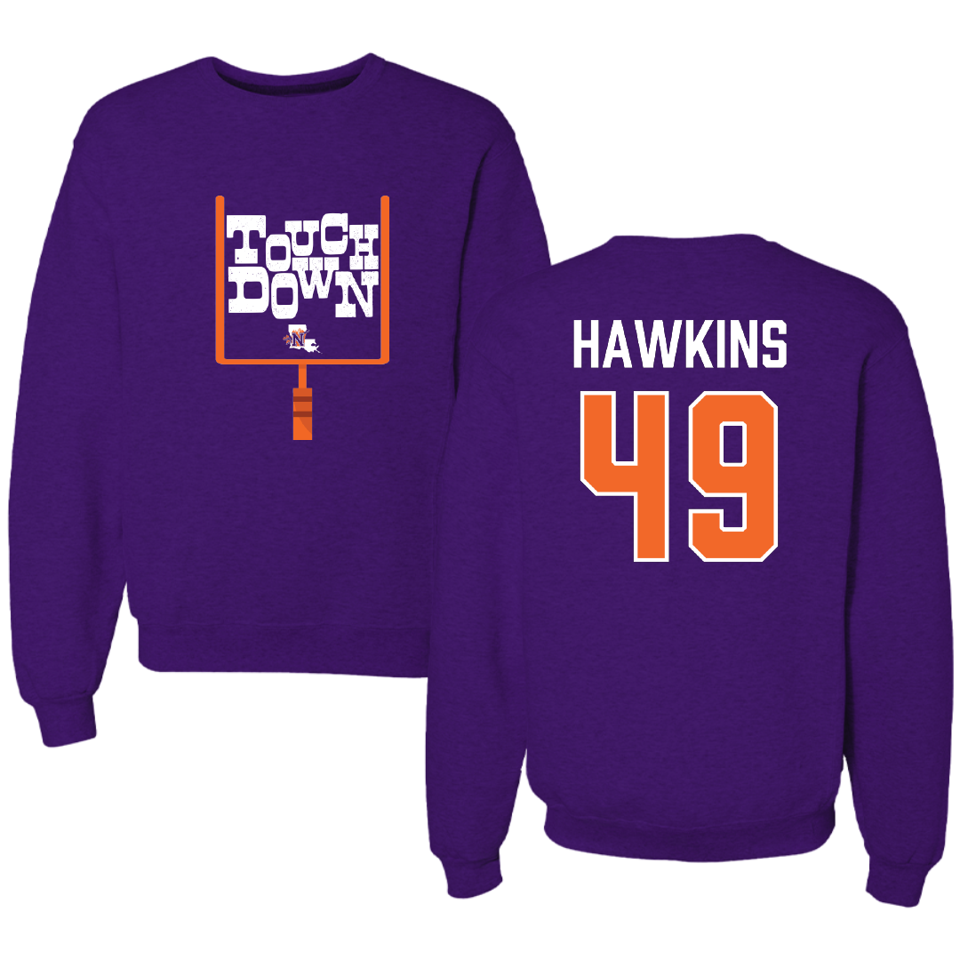 Northwestern State University Football Purple Touchdown Crewneck - #49 Christian Hawkins