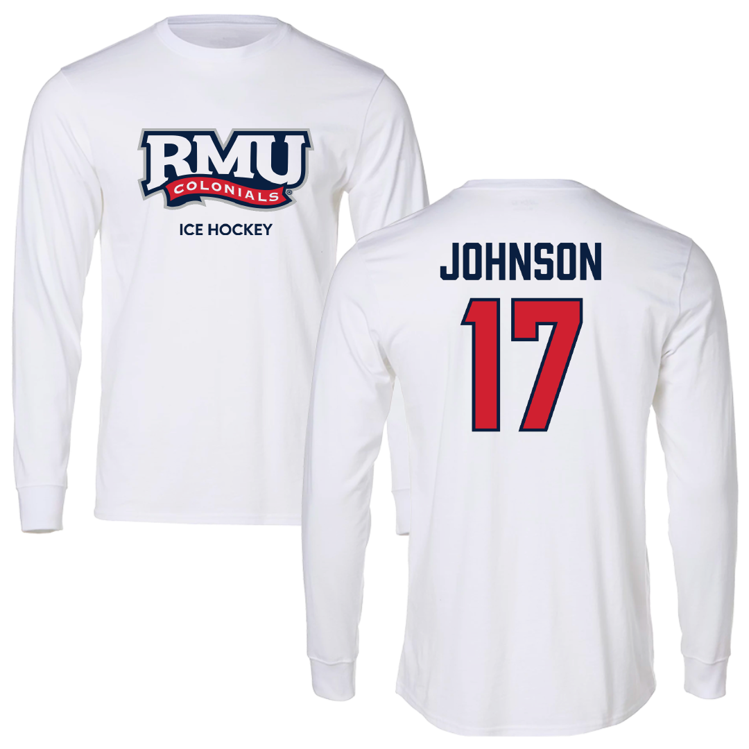 Robert Morris University Ice Hockey (M) White Long Sleeve - #17 Patrick Johnson