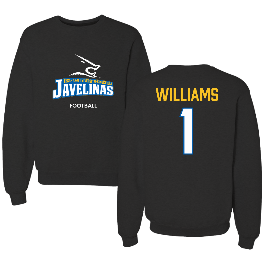 Texas A&M University-Kingsville Football Black Crewneck - #1 Kannon Williams