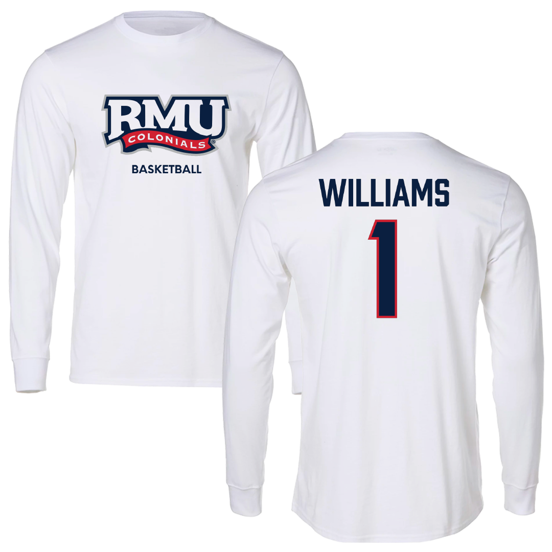Robert Morris University Basketball (M) White Mascot Performance Long Sleeve - #1 Justice Williams
