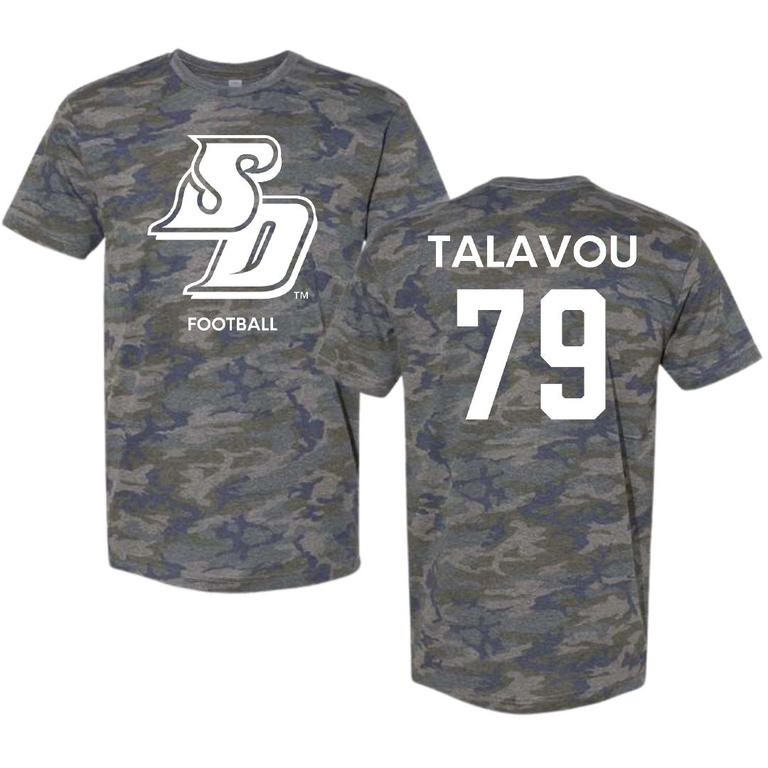 University of San Diego Football Vintage Camo Tee - #79 Maicah Talavou