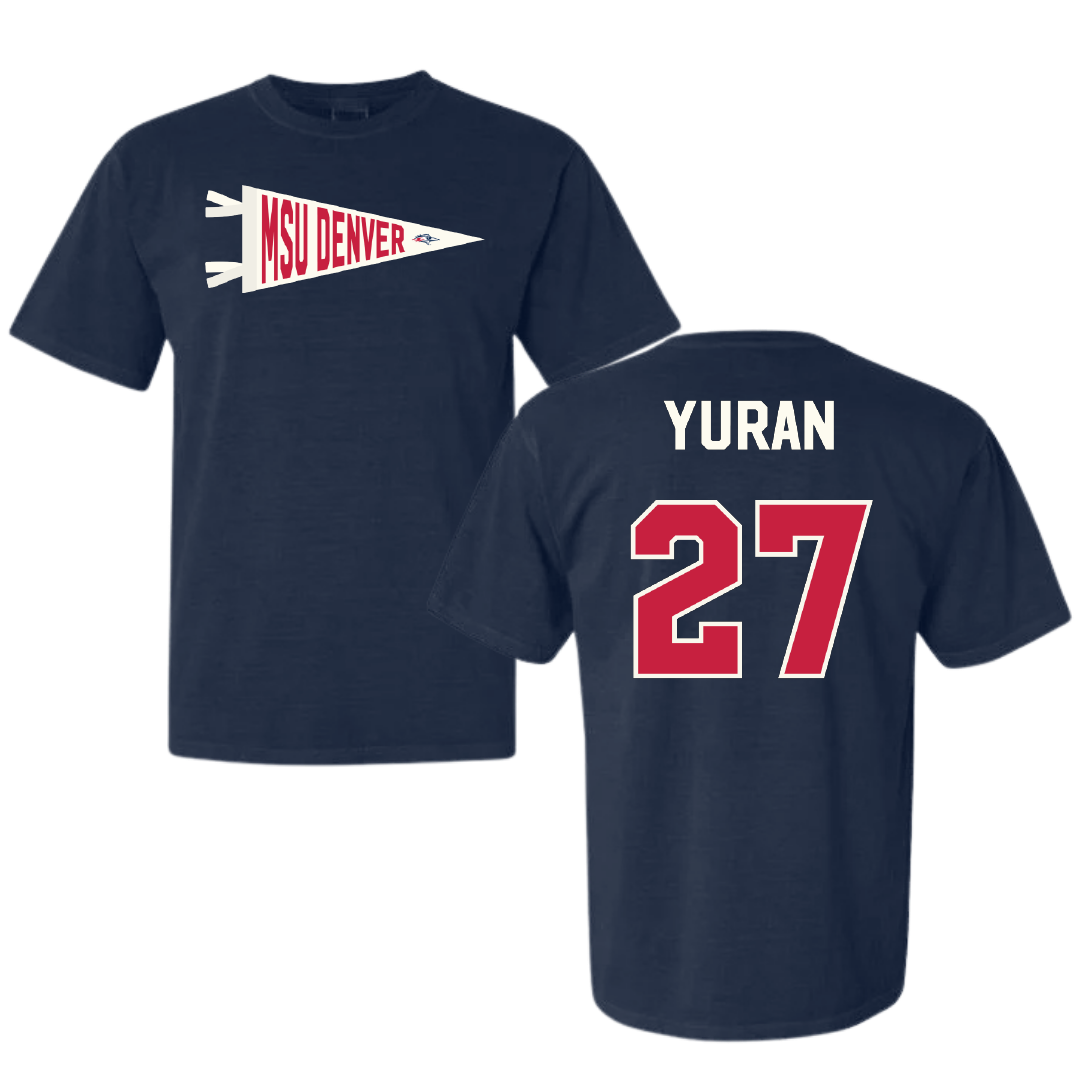 Metropolitan State University of Denver Baseball Navy Pennant Comfort Colors Tee - #27 Cam Yuran