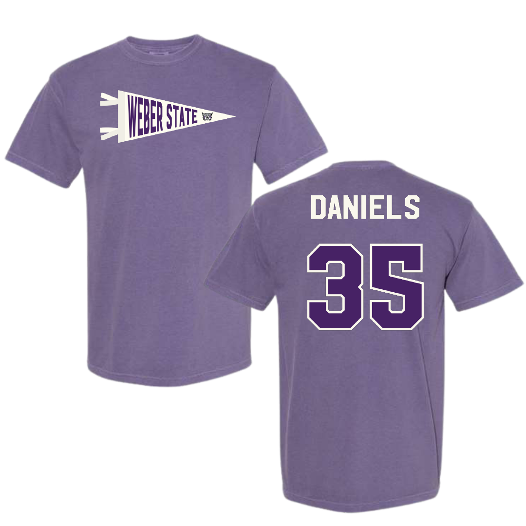 Weber State University Football Purple Pennant Comfort Colors Tee - #35 Rishi Daniels