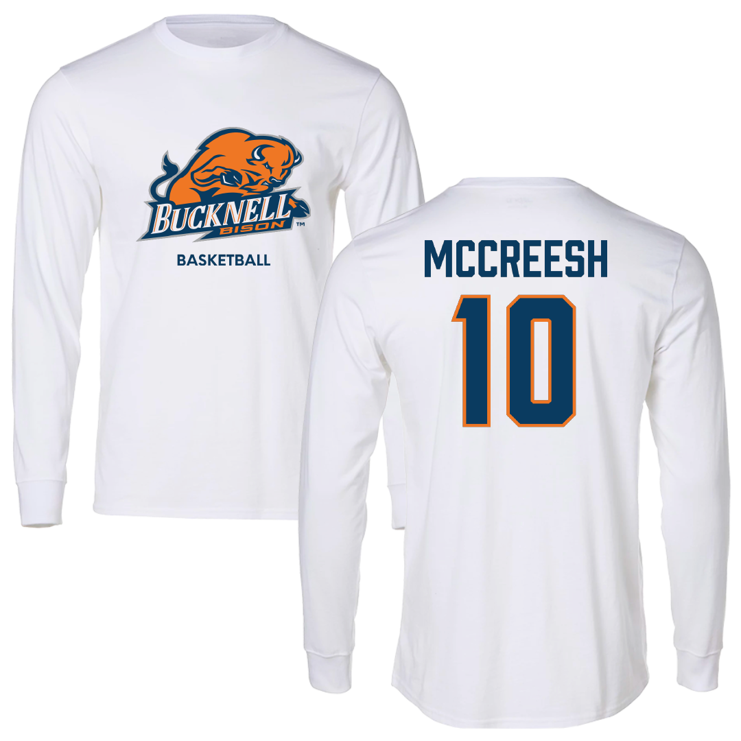 Bucknell University Basketball (M) White Performance Long Sleeve - #10 Brandon McCreesh