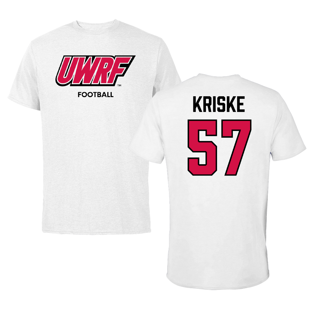 University of Wisconsin-River Falls Football White Block Tee - #57 Dawson Kriske