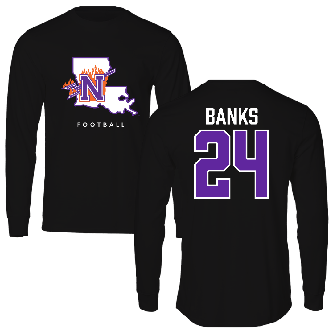 Northwestern State University Football Black Block Performance Long Sleeve - #24 Brian Banks