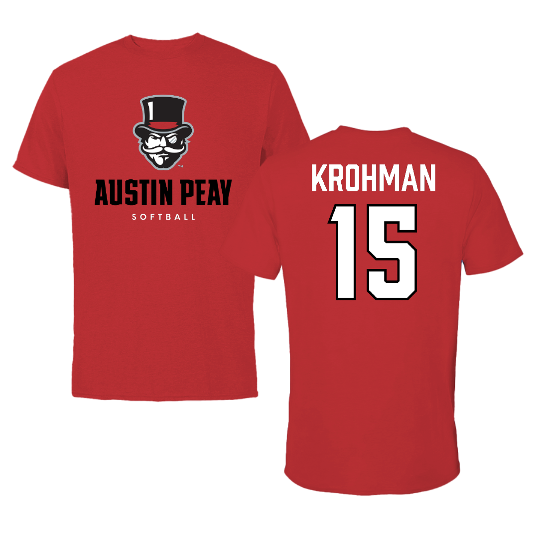 Austin Peay State University Softball Red Mascot Tee - #15 Macy Krohman