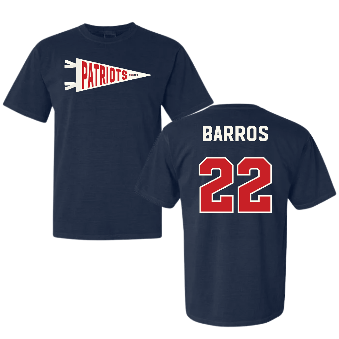 Dallas Baptist University Soccer Navy Pennant Comfort Colors Tee - #22 Nicolas Barros