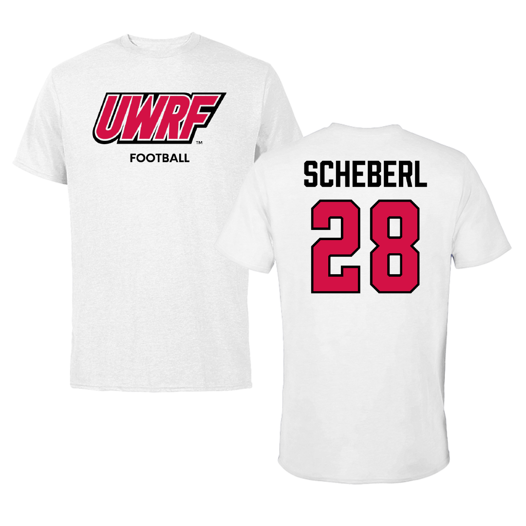 University of Wisconsin-River Falls Football White Block Performance Tee - #28 Justin Scheberl
