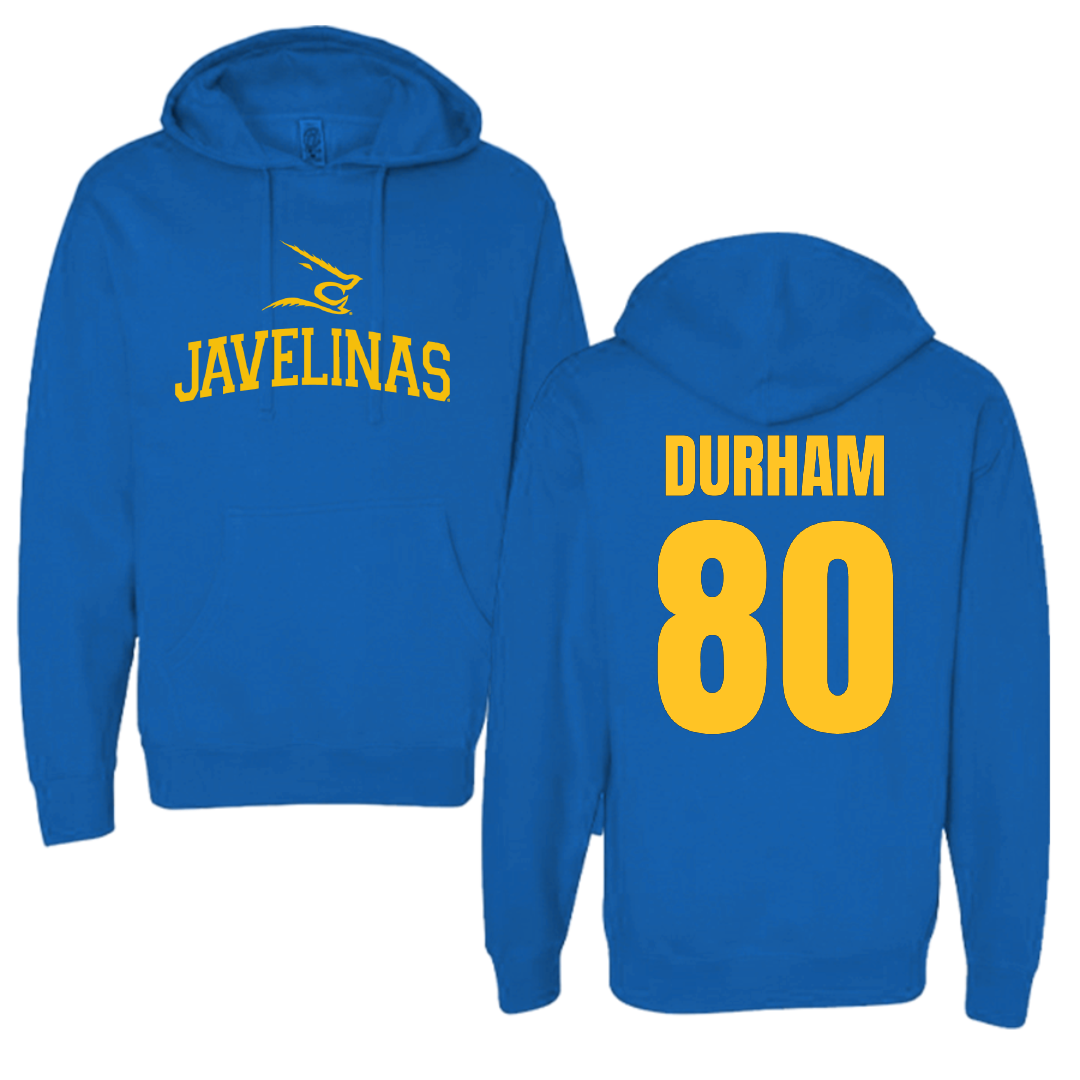 Texas A&M University-Kingsville Football Blue Hoodie - #80 Exavier Durham