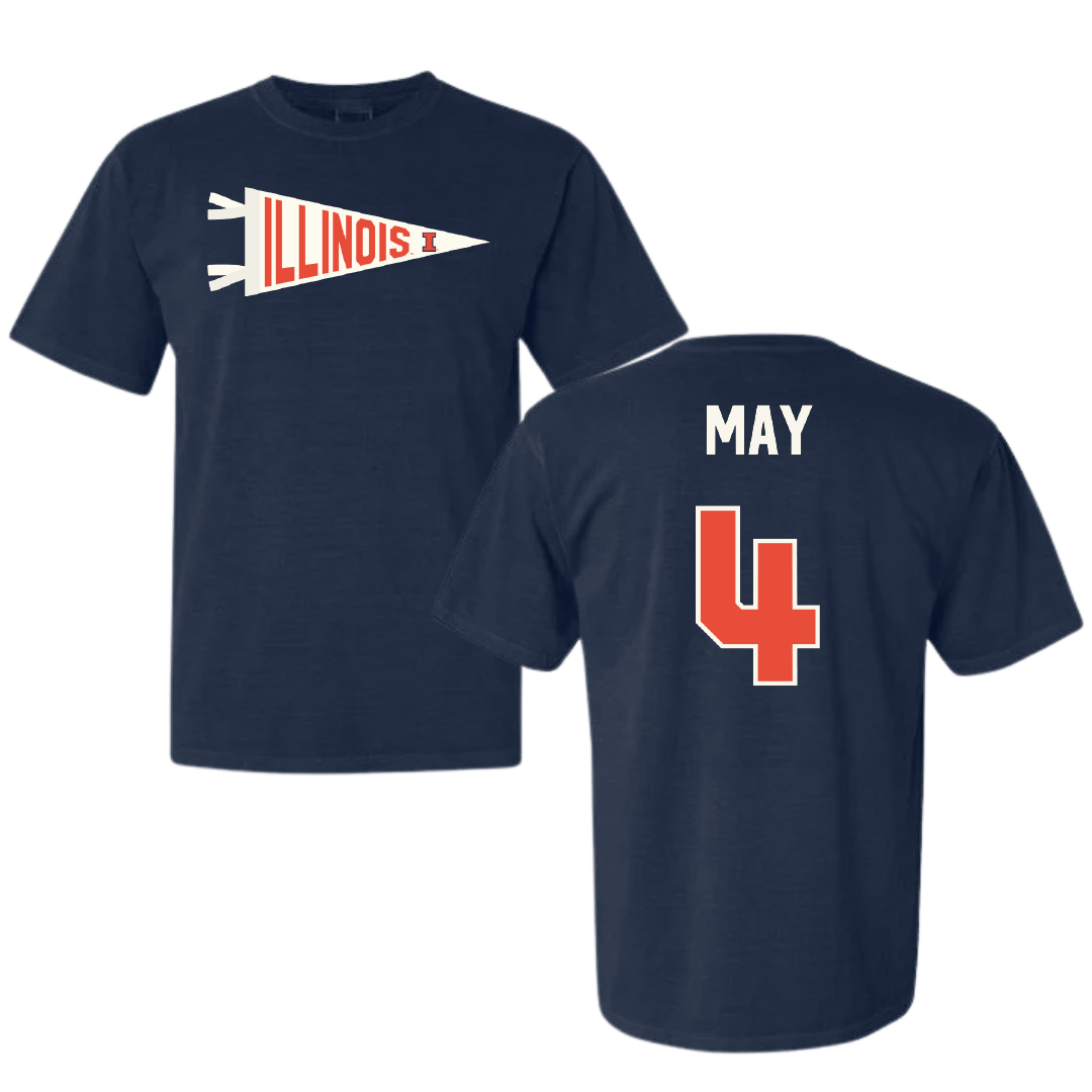 University of Illinois Volleyball Navy Pennant Comfort Colors Tee - #4 Bianca May