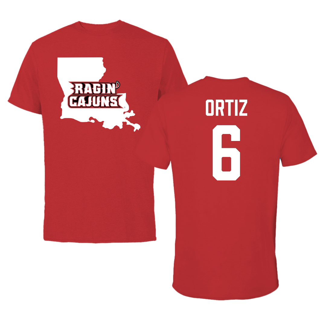 University of Louisiana at Lafayette Soccer Red State Tee - #6 Lucy Ortiz