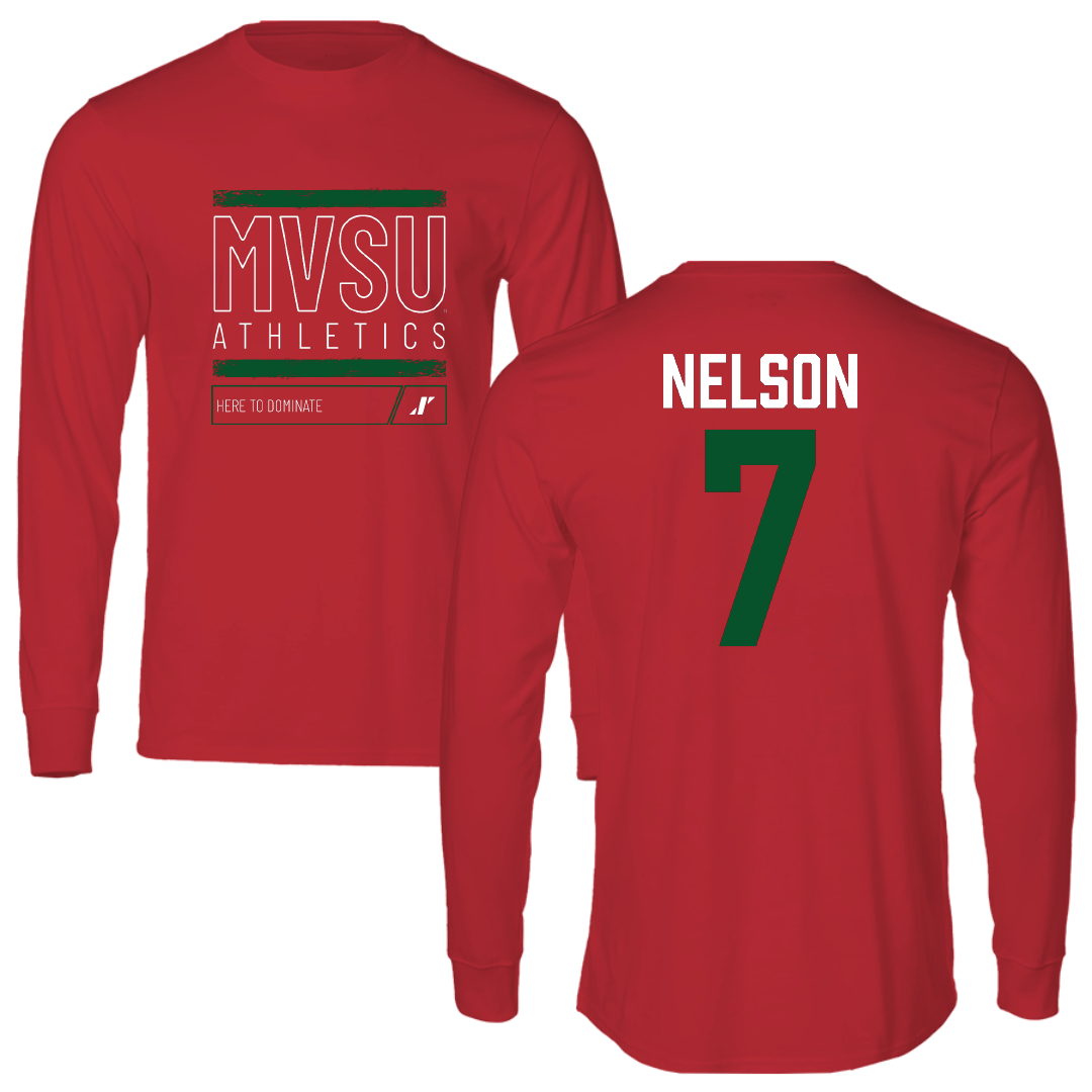 Mississippi Valley State University Football Red Dominate Performance Long Sleeve - #7 Camo Nelson