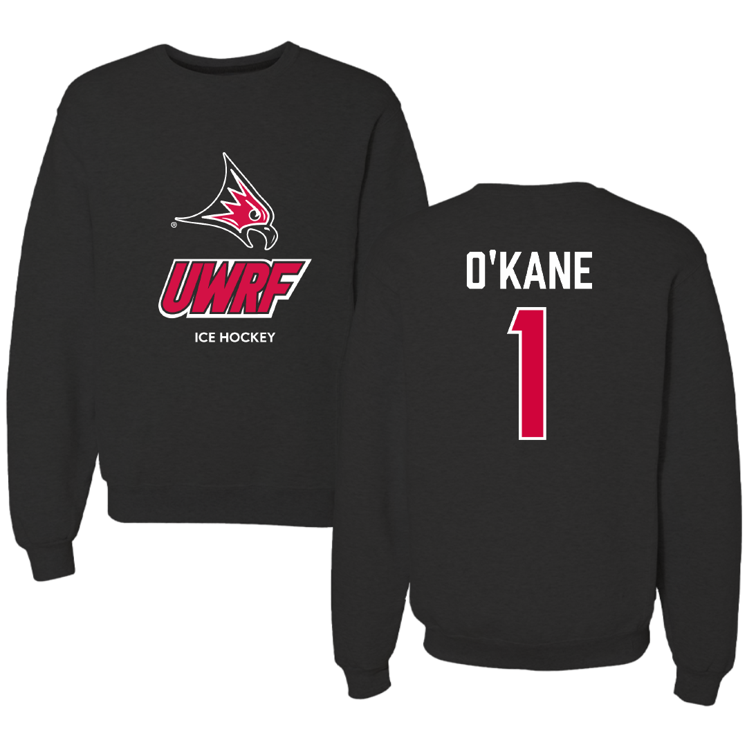 University of Wisconsin-River Falls Ice Hockey (W) Black Crewneck - #1 Jordan O'Kane