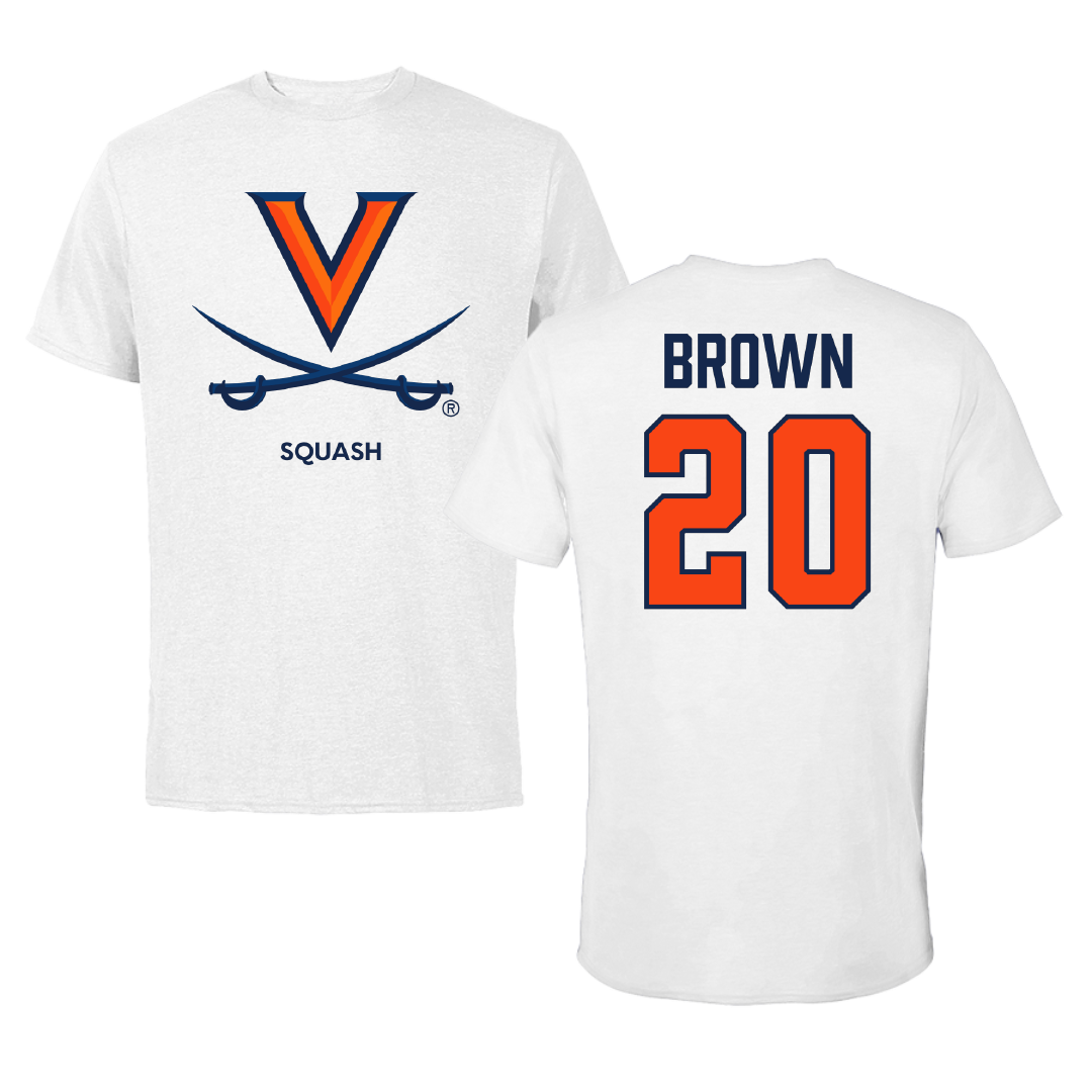 University of Virginia Football White Performance Tee - #20 Xavier Brown