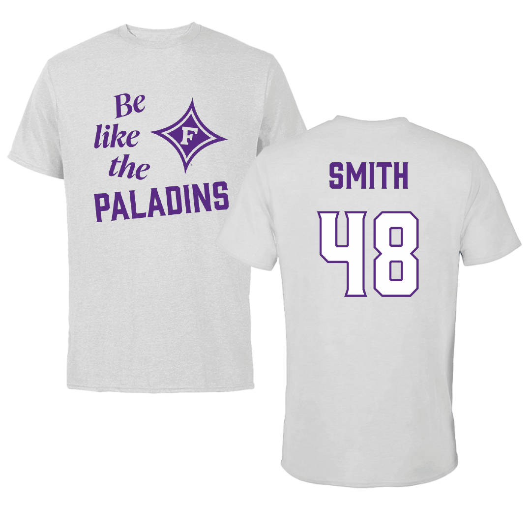 Furman University Football Light Gray Be Like Us Performance Tee - #48 Luke Smith