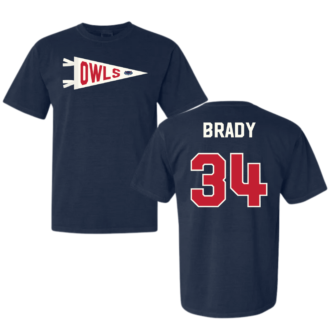 Florida Atlantic University Baseball Navy Pennant Comfort Colors Tee - #34 Carter Brady