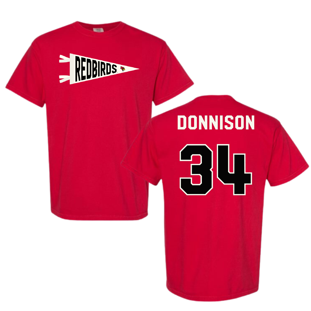 Illinois State University Baseball Red Pennant Comfort Colors Tee - #34 Matthew Donnison