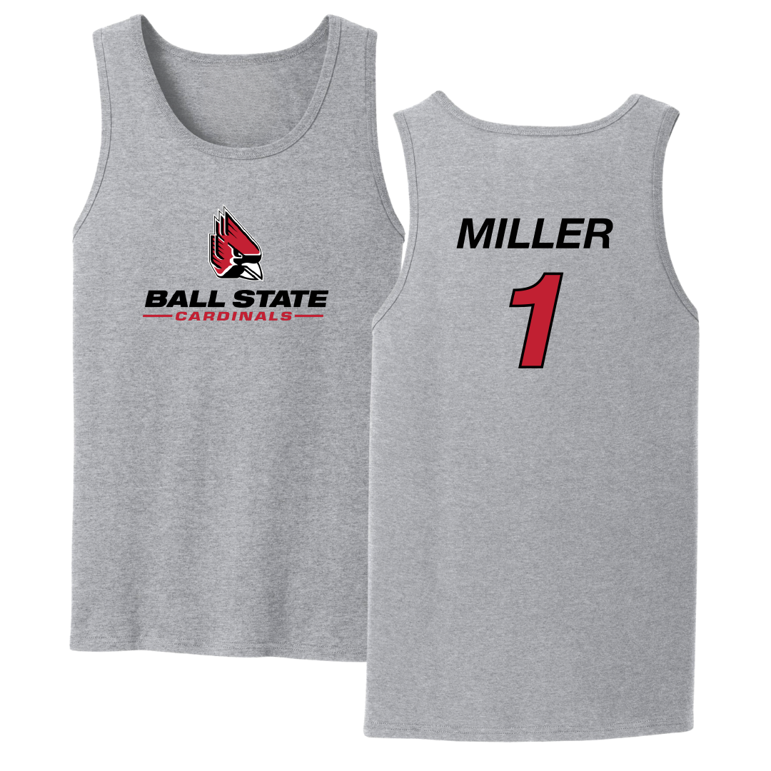 Ball State University Baseball Sport Gray Tank Top - #1 Grant Miller